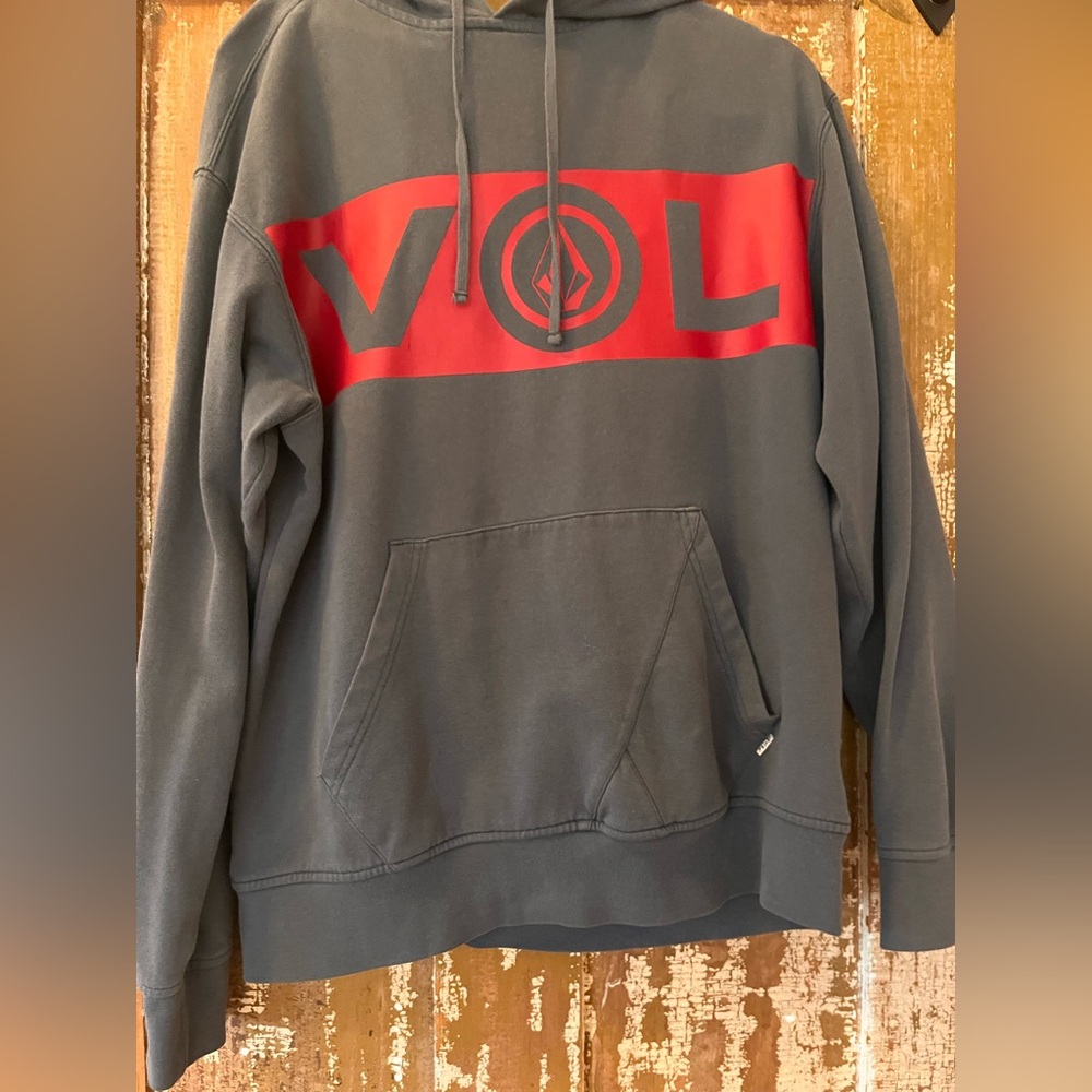 Volcom Men's Charcoal and Red Hoodie
